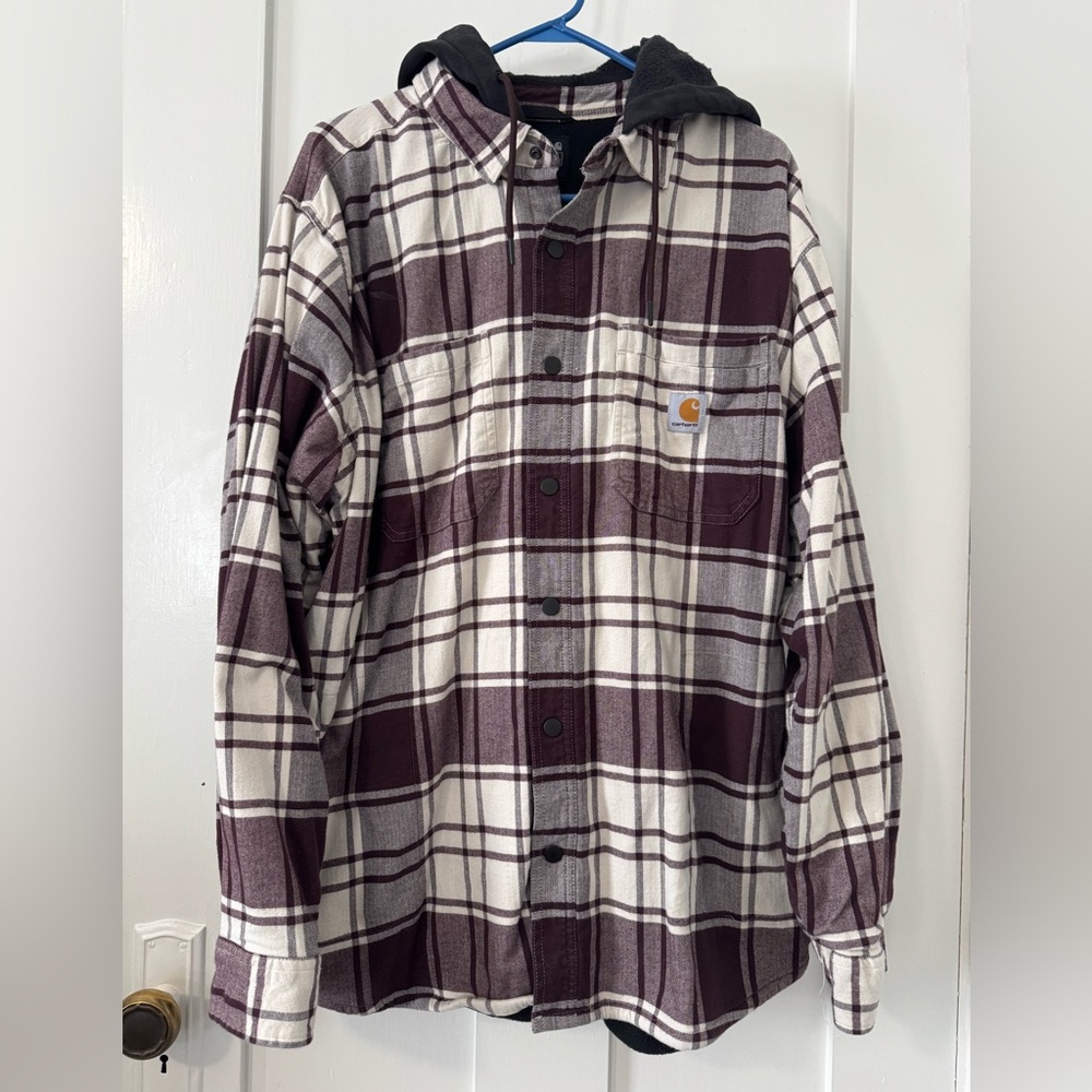 Carhartt Rugged Flex Relaxed Fit Flannel Fleece Lined Hooded Shirt Jacket